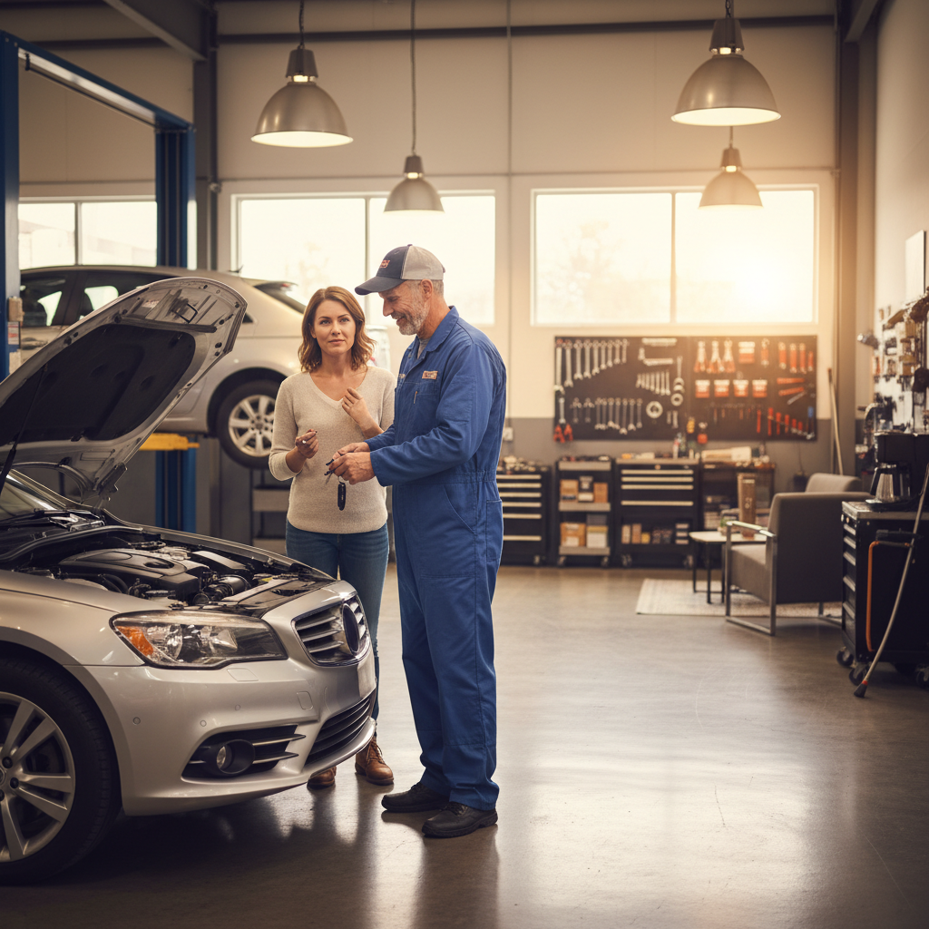 Mechanic helping a community member with car repair